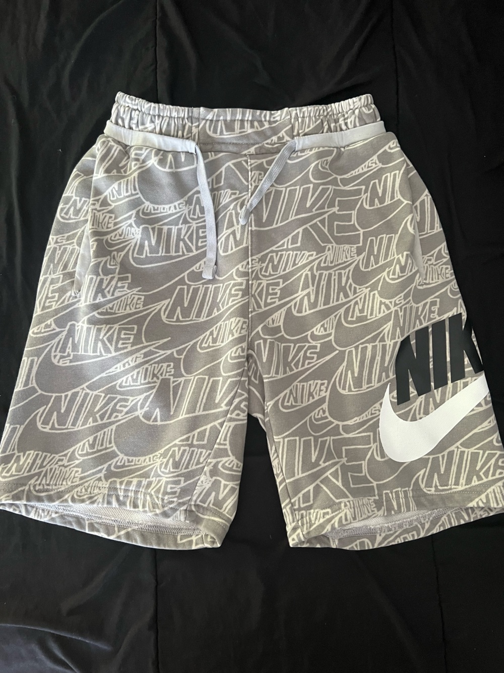 Nike Gray Logo Print Boys Athletic Shorts